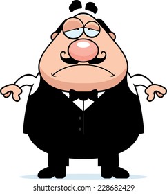 A Cartoon Illustration Of A Waiter Looking Sad.