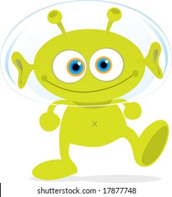 Cartoon Illustration of Walking Green Alien