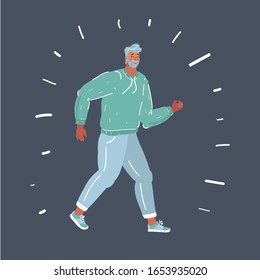 Cartoon illustration of walking man on dark background.