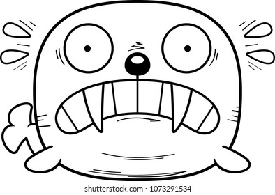 A cartoon illustration of a walrus looking scared.