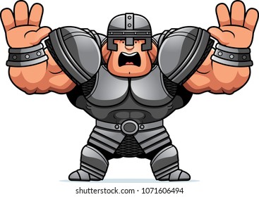 A cartoon illustration of a warrior looking scared.