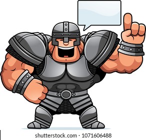 A cartoon illustration of a warrior talking.