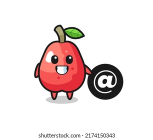 Cartoon Illustration of water apple standing beside the At symbol , cute style design for t shirt, sticker, logo element