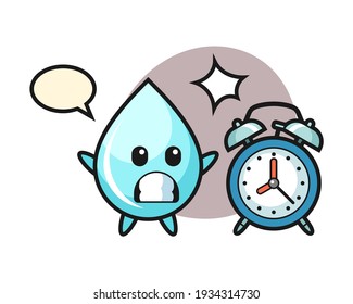 Cartoon illustration of water drop is surprised with a giant alarm clock