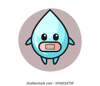 Cartoon illustration of water drop with tape on mouth