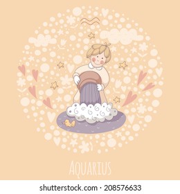 Cartoon illustration of the water-bearer (Aquarius). Part of the set with horoscope zodiac signs. EPS 10. No transparency. No gradients.