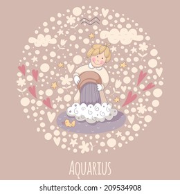 Cartoon illustration of the water-bearer (Aquarius). Part of the set with horoscope zodiac signs. EPS 10. No transparency. No gradients.