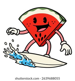 Cartoon Illustration of Watermelon Character Surfing
