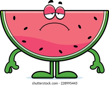 A cartoon illustration of a watermelon looking sad.