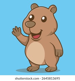 Cartoon Illustration of a Waving Capybara