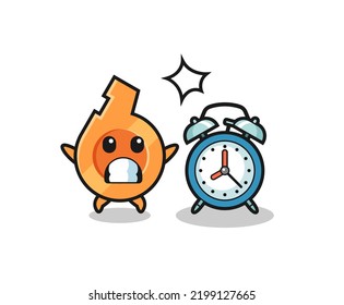 Cartoon Illustration of whistle is surprised with a giant alarm clock , cute design