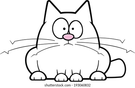 Cartoon illustration of a white cartoon cat. 