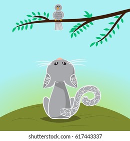 Cartoon illustration of white cat. Vector illustration