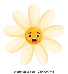 Cartoon illustration of a white daisy flower showing a scared emotion on its face