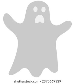 Cartoon illustration of white ghost for halloween isolated on white background.