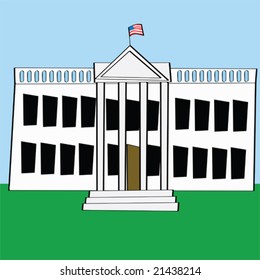 Cartoon illustration of the White House in Washington DC, USA.