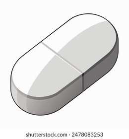 A cartoon illustration of a white pill on a plain white background