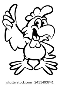 Cartoon illustration of White Rooster posing with thumbs up gesture with means delicious. Best for outline, logo, and coloring book for Fried chicken Restaurant or franchise business