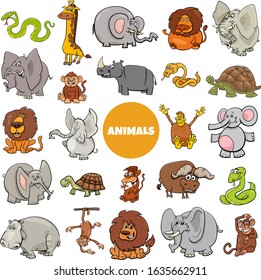 Cartoon Illustration of Wild African Animal Characters Large Set