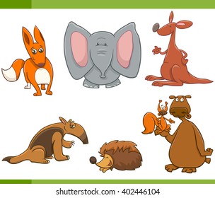 Cartoon Illustration of Wild Animal Characters Set