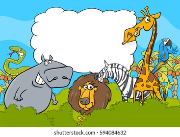 Cartoon Illustration of Wild Animal Characters with Blank Cloud