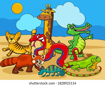 Cartoon Illustration of Wild Animals Comic Characters Group