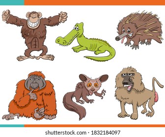 Cartoon Illustration of Wild Animals Comic Characters Set