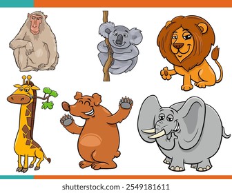 Cartoon illustration of wild animals comic characters set