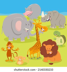 Cartoon illustration of wild Safari animals comic characters