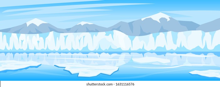 Cartoon illustration of winter arctic ice landscape