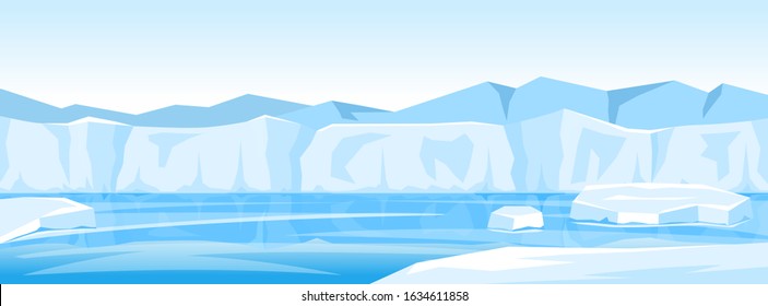 Cartoon illustration of winter arctic ice landscape