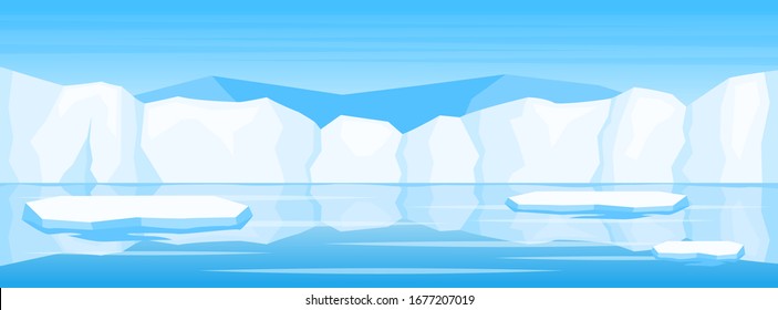 Cartoon illustration of winter arctic ice landscape