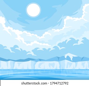 Cartoon illustration of winter arctic ice landscape