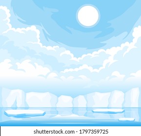 Cartoon illustration of winter arctic ice landscape