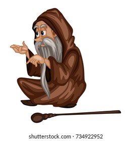 Cartoon Illustration of a Wise Man Sitting and Giving Advises