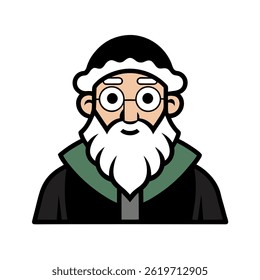 Cartoon illustration of a wise, smiling old man with glasses and a long beard.