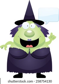 A cartoon illustration of a witch talking.