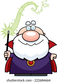 A cartoon illustration of a wizard casting a spell.