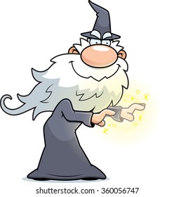 A cartoon illustration of a wizard casting a spell.