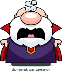 A cartoon illustration of a wizard looking scared.