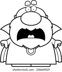 A cartoon illustration of a wizard looking scared.
