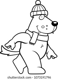 A cartoon illustration of a wolf dressed in winter clothing.