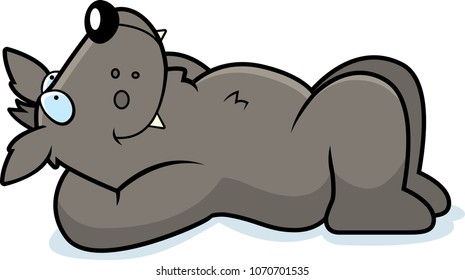 A cartoon illustration of a wolf laying down and resting.