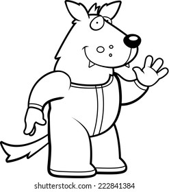 A cartoon illustration of a wolf in pajamas.
