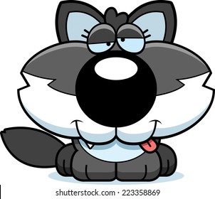 A cartoon illustration of a wolf pup with a goofy expression.