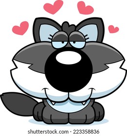 A cartoon illustration of a wolf pup in love.