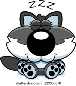 A cartoon illustration of a wolf pup taking a nap.