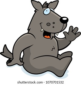 A cartoon illustration of a wolf sitting down.