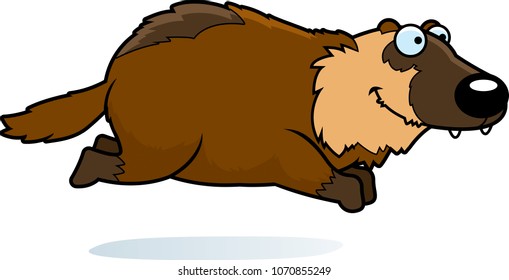 A cartoon illustration of a wolverine smiling and running.
