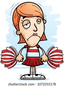 A cartoon illustration of a woman cheerleader looking sad.